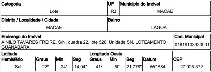Terreno - Venda, LAGOA, MACAE, RJ